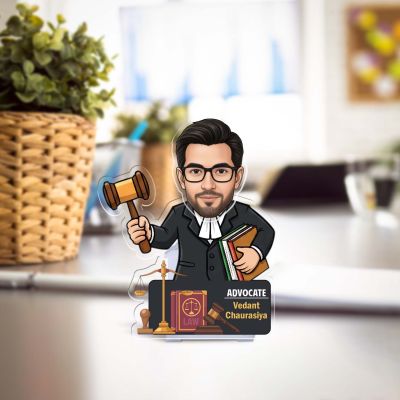 Personalized Advocate Caricature Standee with Shaking Head, Gift for Lawyer & Advocate, Office Desk Decor Caricature for Lawyer Law Student Solar Powered Moving Head